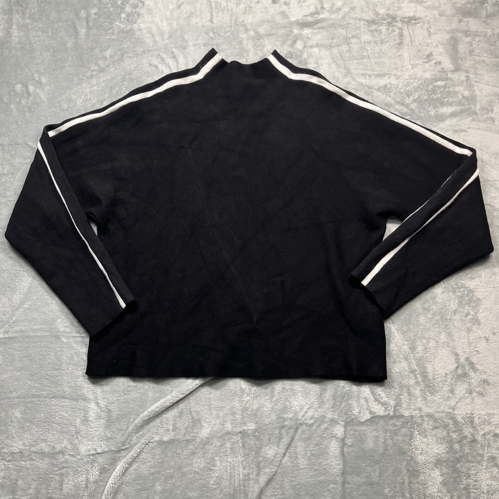 Saks Fifth Avenue Sweater Womens XL Black White Stripe Mock Neck Relaxed Knit